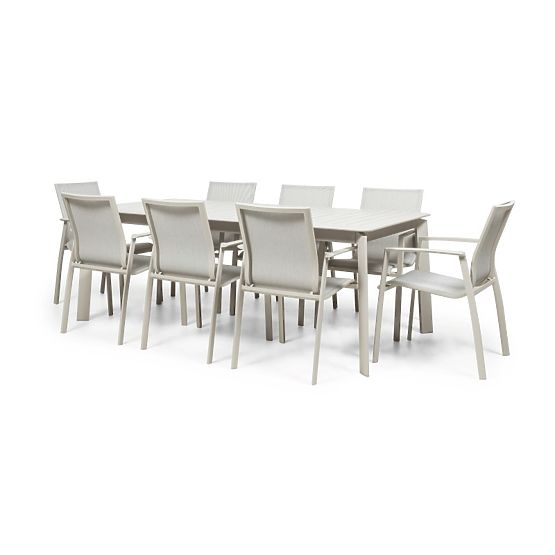 Ensemble de jardin Canelli, table extensible 205-286 cm + 8 chaises, aluminium, beige clair