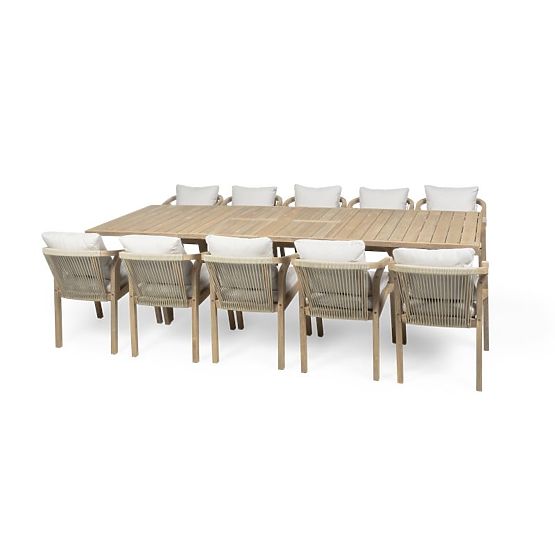 Ensemble de jardin Castello, table extensible 200-295 cm + 10 chaises avec tressage, bois d'acacia F