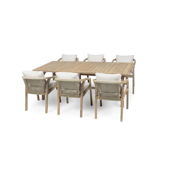 Ensemble de jardin Castello, table extensible 200-295 cm + 6 chaises avec tressage, bois d'acacia FS