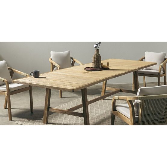 Ensemble de jardin Castello, table extensible 200-295 cm + 6 chaises avec tressage, bois d'acacia FS