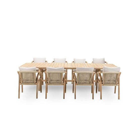 Ensemble de jardin Castello, table extensible 200-295 cm + 8 chaises avec tressage, bois d'acacia FS