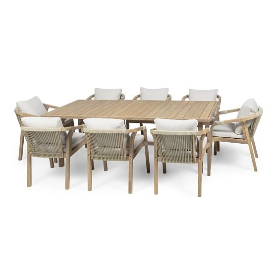 Ensemble de jardin Castello, table extensible 200-295 cm + 8 chaises avec tressage, bois d'acacia FS
