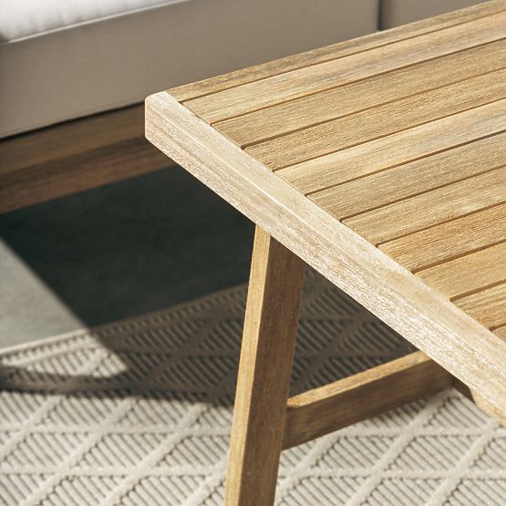 Ensemble de jardin d'angle avec table Castello, tressage, bois d'acacia FSC, aspect teck, beige