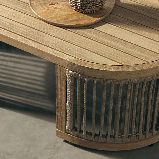 Ensemble de jardin d'angle avec table Vetralla, tressage, bois d'acacia FSC, aspect teck, beige clai