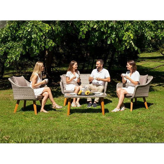 Ensemble de jardin élégant en résine tressée (2 fauteuils confortables, canapé + table) LARGO gris h