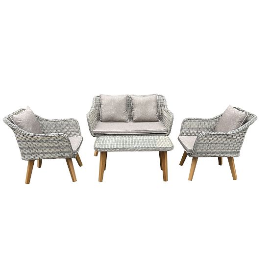 Ensemble de jardin élégant en résine tressée (2 fauteuils confortables, canapé + table) LARGO gris h