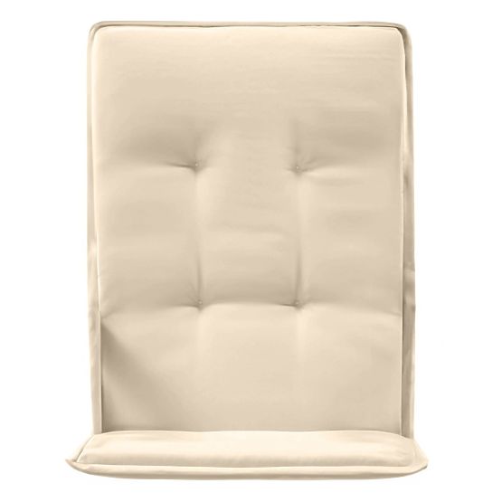 Ensemble de jardin Familis table 160 cm + 4 chaises avec dossiers réglables et coussins crème, bois