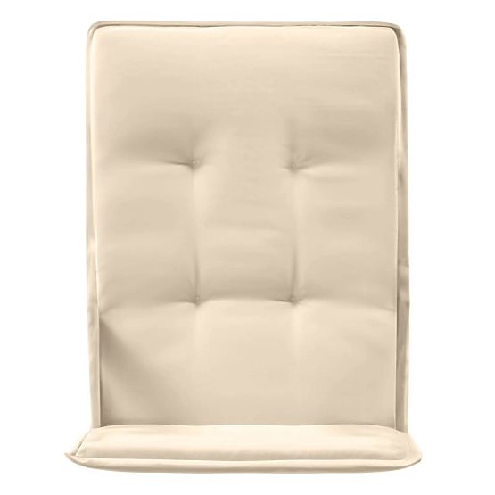 Ensemble de jardin Familis table 160 cm + 6 chaises avec dossiers réglables et coussins crème, bois