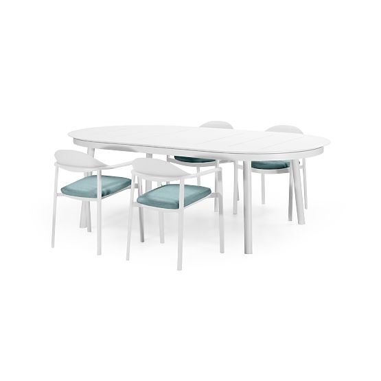 Ensemble de jardin Marinelli, table extensible 230-300 cm + 4 chaises, aluminium, blanc