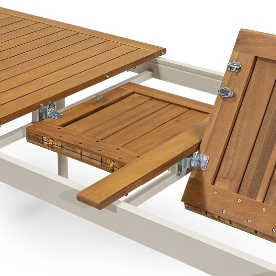 Ensemble de jardin Porticato, table extensible 211-300 cm + 8 chaises, bois d'acacia FSC, aspect tec