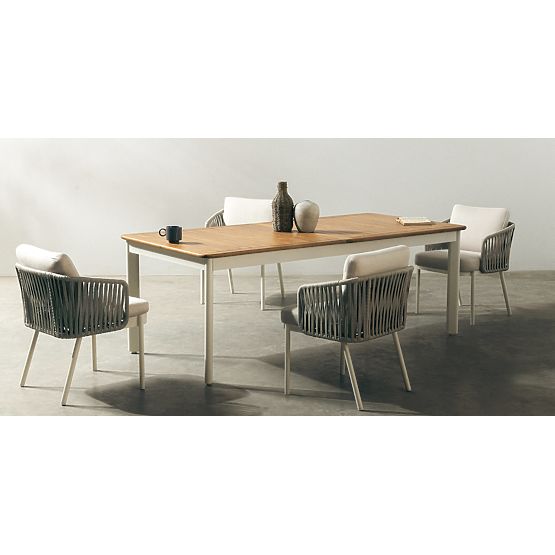 Ensemble de jardin Porticato, table extensible 211-300 cm + 8 chaises, bois d'acacia FSC, aspect tec