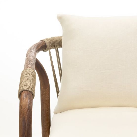 Ensemble de jardin Rovigo table avec plateau en pierre 220 cm et 6 chaises avec corde tressée, bois 