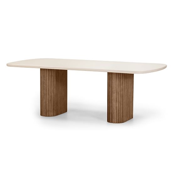 Ensemble de jardin Rovigo table avec plateau en pierre 220 cm et 6 chaises avec corde tressée, bois 