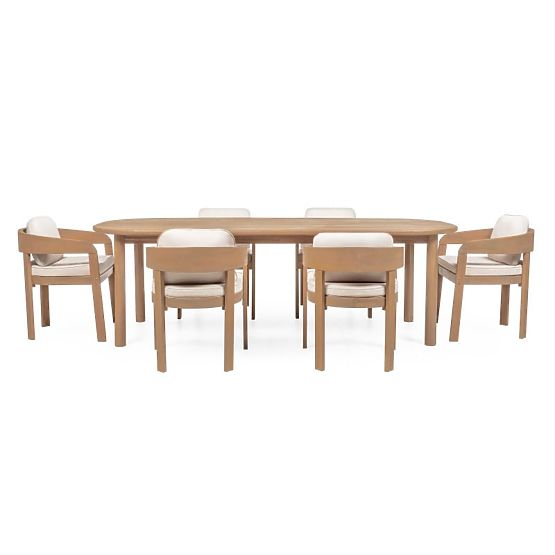 Ensemble de jardin Satori II, table 240 cm + 6 chaises, bois d'acacia FSC, aspect teck, beige, arron