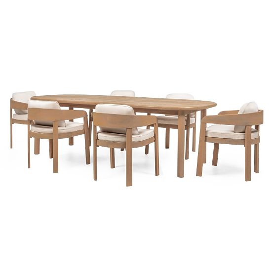 Ensemble de jardin Satori II, table 240 cm + 6 chaises, bois d'acacia FSC, aspect teck, beige, arron