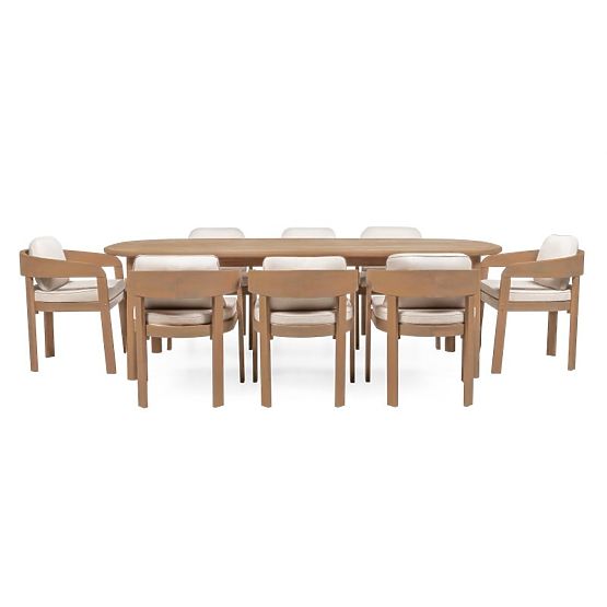 Ensemble de jardin Satori II, table 240 cm + 8 chaises, bois d'acacia FSC, aspect teck, beige, arron