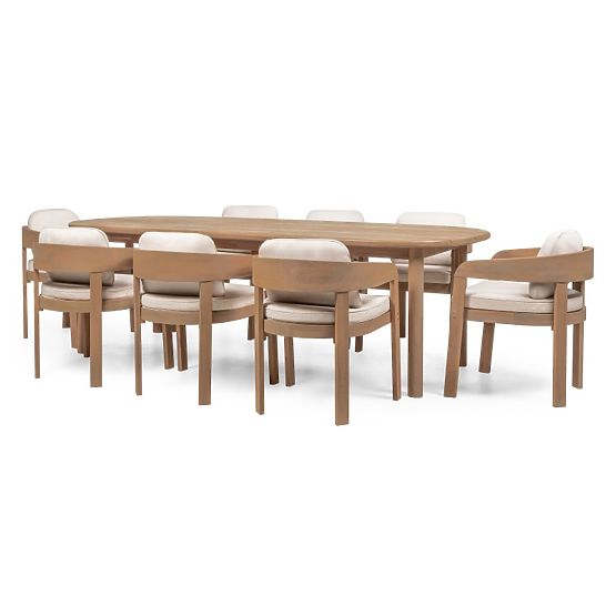 Ensemble de jardin Satori II, table 240 cm + 8 chaises, bois d'acacia FSC, aspect teck, beige, arron