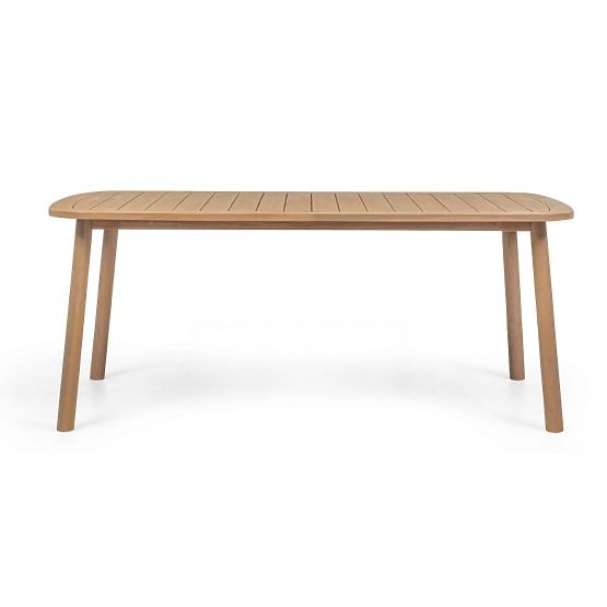 Ensemble de jardin Satori, table 183 cm + 4 chaises, bois d'acacia FSC, aspect teck, beige, arrondi