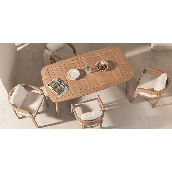 Ensemble de jardin Satori, table 183 cm + 6 chaises, bois d'acacia FSC, aspect teck, beige, arrondi