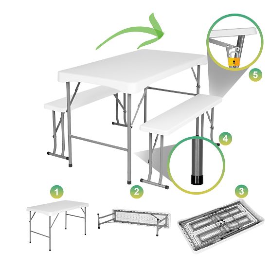 Ensemble de jardin STANLEY table + 2 bancs