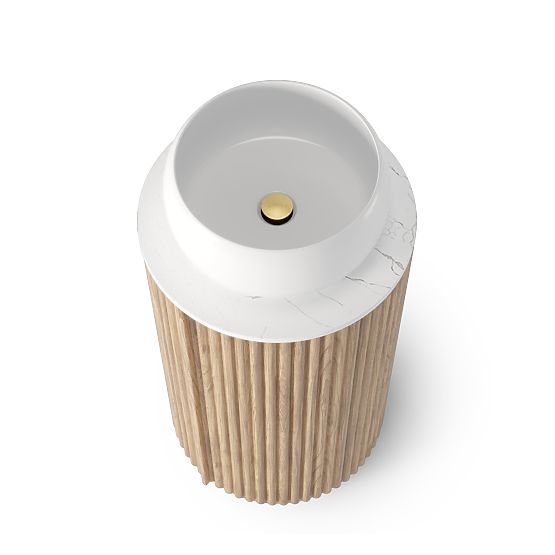 Ensemble de meuble avec plan et lavabo La promessa 40 cm, rainuré, arrondi, chêne/blanc