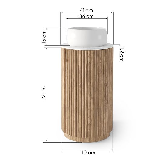 Ensemble de meuble avec plan et lavabo La promessa 40 cm, rainuré, arrondi, chêne/blanc