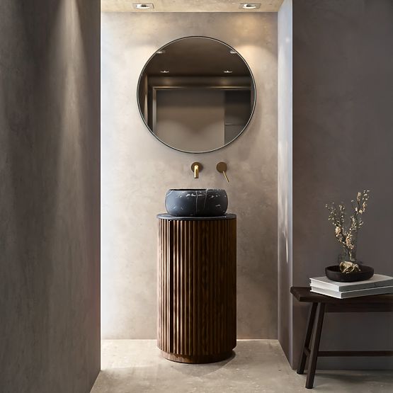 Ensemble de meuble avec plan et lavabo La promessa 40 cm, rainuré, arrondi, noyer foncé/noir