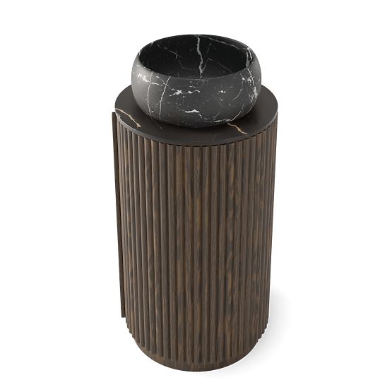 Ensemble de meuble avec plan et lavabo La promessa 40 cm, rainuré, arrondi, noyer foncé/noir