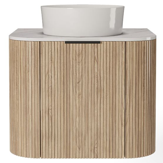 Ensemble de meuble avec plan et lavabo Matinale 60 cm, rainuré, arrondi, Glit White/acacia