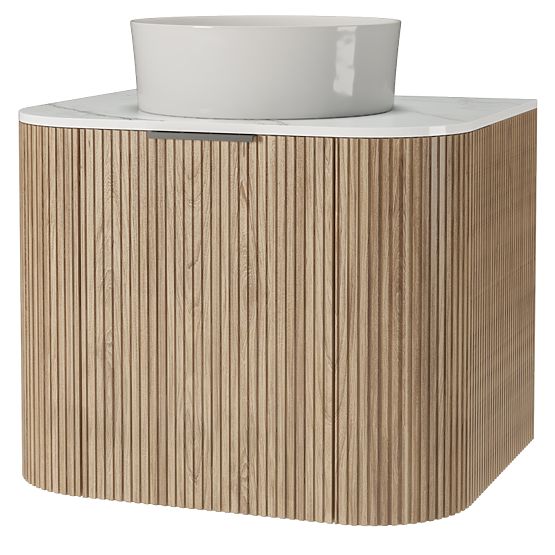 Ensemble de meuble avec plan et lavabo Matinale 60 cm, rainuré, arrondi, Glit White/acacia