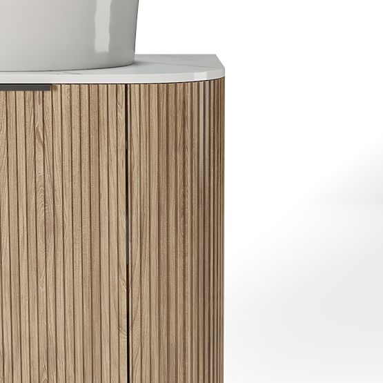 Ensemble de meuble avec plan et lavabo Matinale 60 cm, rainuré, arrondi, Glit White/acacia