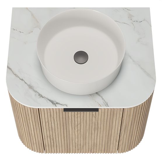 Ensemble de meuble avec plan et lavabo Matinale 60 cm, rainuré, arrondi, Glit White/acacia