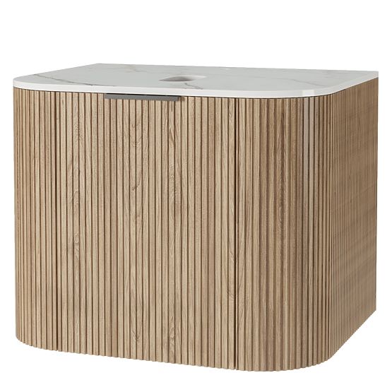 Ensemble de meuble avec plan et lavabo Matinale 60 cm, rainuré, arrondi, Glit White/acacia