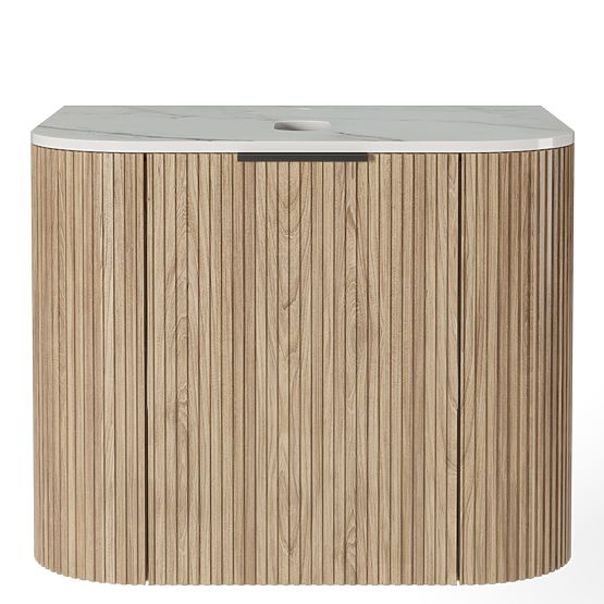 Ensemble de meuble avec plan et lavabo Matinale 60 cm, rainuré, arrondi, Glit White/acacia