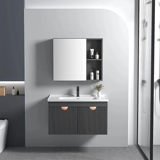 Ensemble de meubles de salle de bain avec lavabo Mario 60 cm Gris