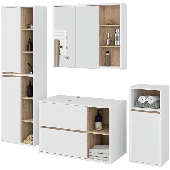ENSEMBLE DE MEUBLES DE SALLE DE BAIN SUSPENDUS AVEC OUVERTURES VAMI BLANC / CHÊNE SONOMA
