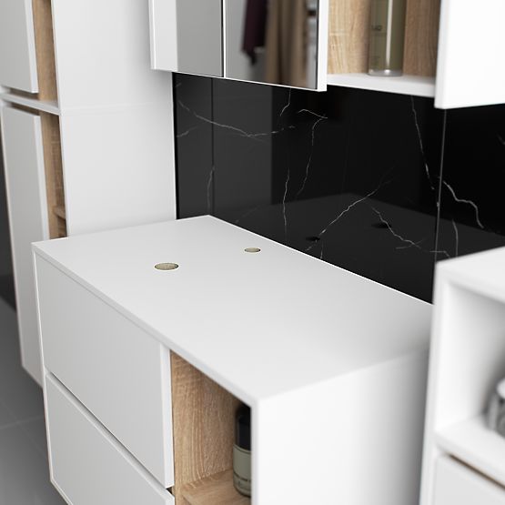 ENSEMBLE DE MEUBLES DE SALLE DE BAIN SUSPENDUS AVEC OUVERTURES VAMI BLANC / CHÊNE SONOMA