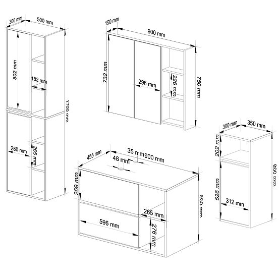 ENSEMBLE DE MEUBLES DE SALLE DE BAIN SUSPENDUS AVEC OUVERTURES VAMI BLANC / CHÊNE SONOMA