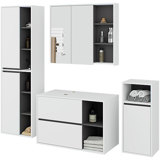 ENSEMBLE DE MEUBLES DE SALLE DE BAIN SUSPENDUS AVEC OUVERTURES VAMI BLANC / GRIS GRAPHITE