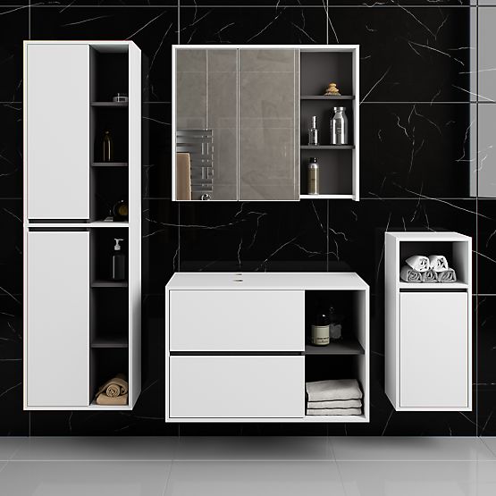 ENSEMBLE DE MEUBLES DE SALLE DE BAIN SUSPENDUS AVEC OUVERTURES VAMI BLANC / GRIS GRAPHITE