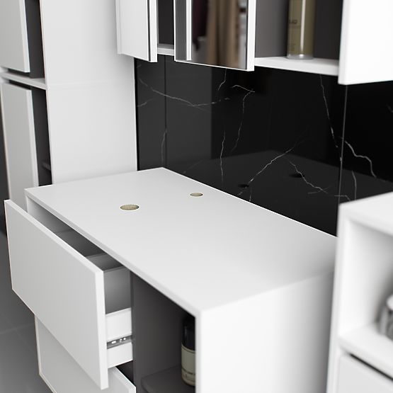 ENSEMBLE DE MEUBLES DE SALLE DE BAIN SUSPENDUS AVEC OUVERTURES VAMI BLANC / GRIS GRAPHITE