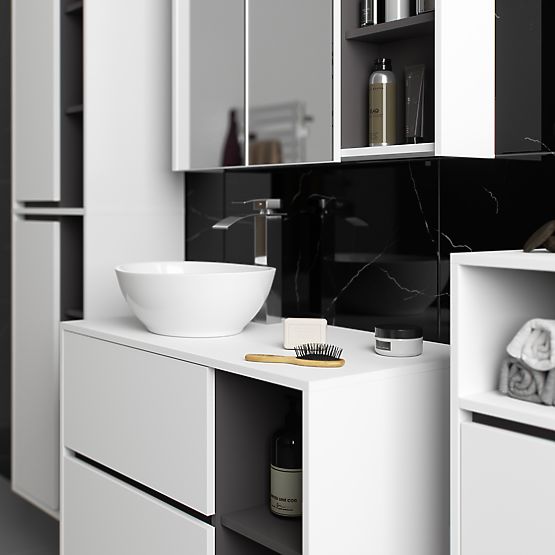 ENSEMBLE DE MEUBLES DE SALLE DE BAIN SUSPENDUS AVEC OUVERTURES VAMI BLANC / GRIS GRAPHITE