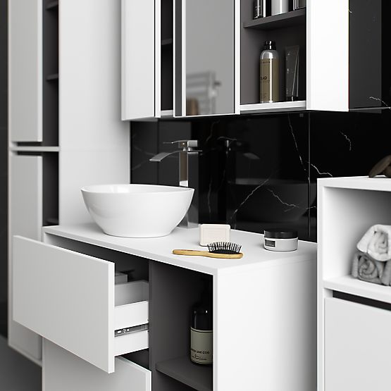 ENSEMBLE DE MEUBLES DE SALLE DE BAIN SUSPENDUS AVEC OUVERTURES VAMI BLANC / GRIS GRAPHITE
