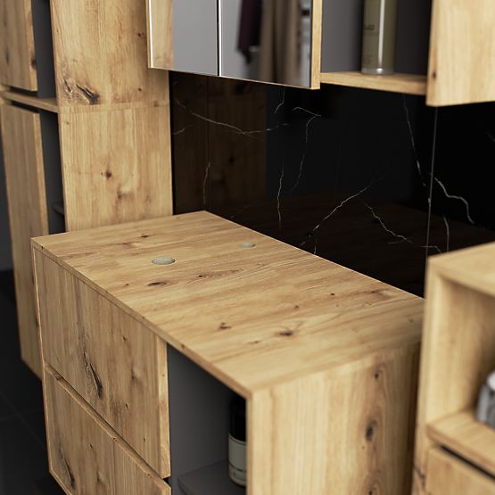 ENSEMBLE DE MEUBLES DE SALLE DE BAIN SUSPENDUS AVEC OUVERTURES VAMI CHÊNE ARTISAN / GRIS GRAPHITE