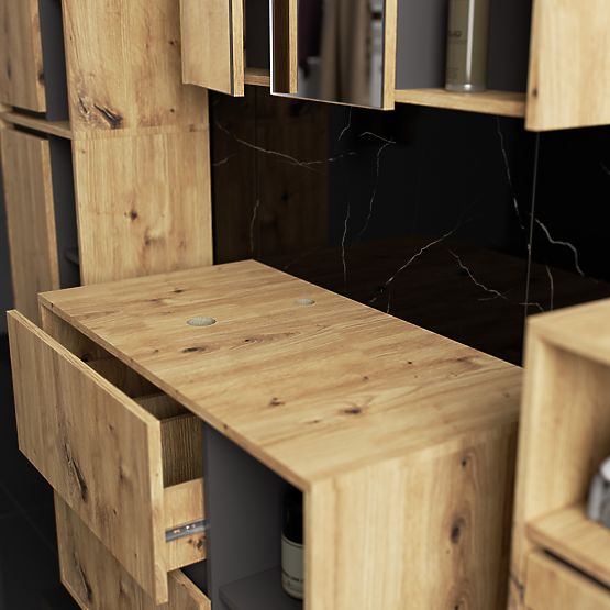 ENSEMBLE DE MEUBLES DE SALLE DE BAIN SUSPENDUS AVEC OUVERTURES VAMI CHÊNE ARTISAN / GRIS GRAPHITE