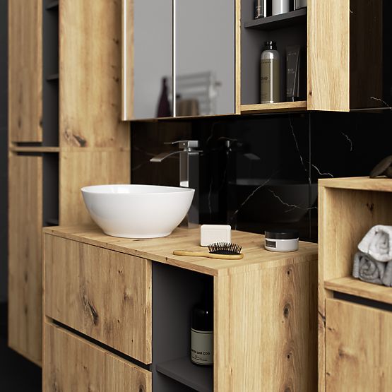 ENSEMBLE DE MEUBLES DE SALLE DE BAIN SUSPENDUS AVEC OUVERTURES VAMI CHÊNE ARTISAN / GRIS GRAPHITE