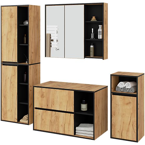 ENSEMBLE DE MEUBLES DE SALLE DE BAIN SUSPENDUS AVEC OUVERTURES VAMI CHÊNE CRAFT / NOIR