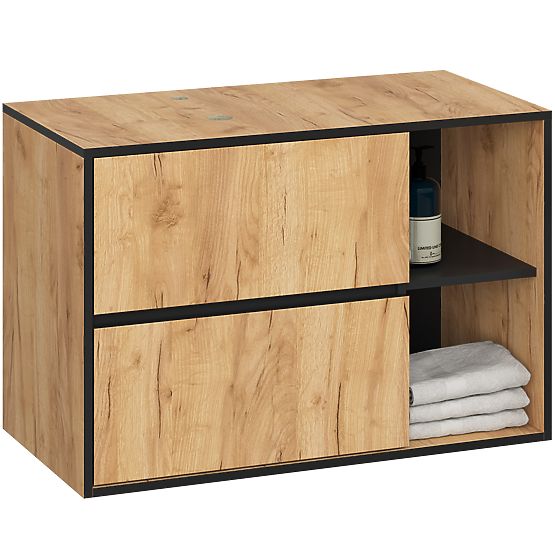 ENSEMBLE DE MEUBLES DE SALLE DE BAIN SUSPENDUS AVEC OUVERTURES VAMI CHÊNE CRAFT / NOIR