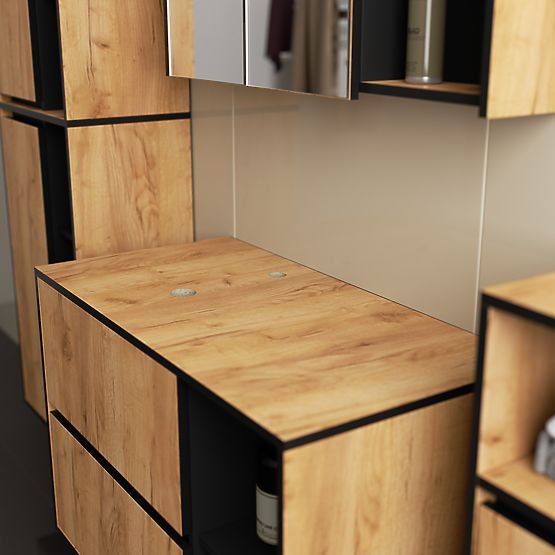 ENSEMBLE DE MEUBLES DE SALLE DE BAIN SUSPENDUS AVEC OUVERTURES VAMI CHÊNE CRAFT / NOIR