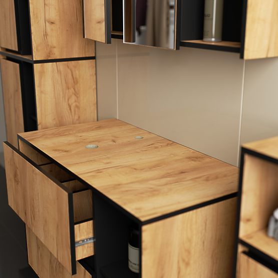 ENSEMBLE DE MEUBLES DE SALLE DE BAIN SUSPENDUS AVEC OUVERTURES VAMI CHÊNE CRAFT / NOIR